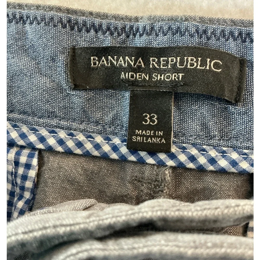 Banana Republic Aiden Shorts Mens‎ 33 Grey Chambray Cotton Flat Front Casual 9
